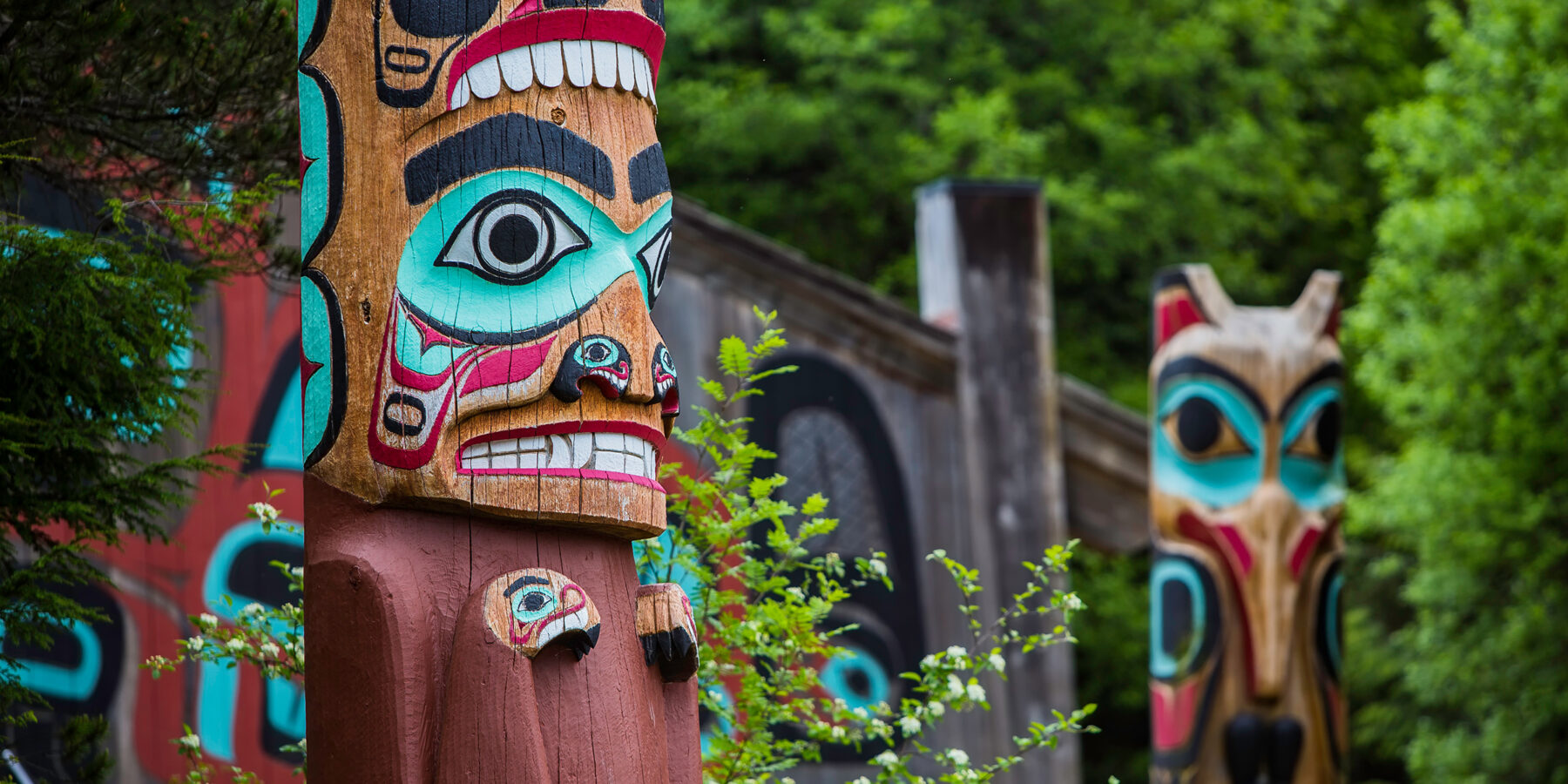 Detail,Of,Totem,Pole,At,Saxman,Village,Tribal,House,Near